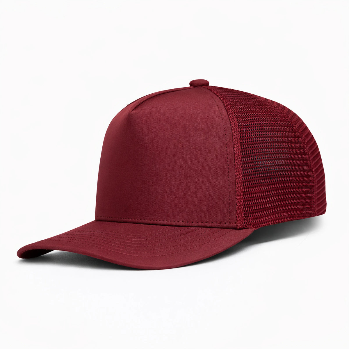 HOT-14 burgundy wholesale 5-panel trucker hat front view