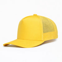 HOT-14 yellow wholesale 5-panel trucker hat front view