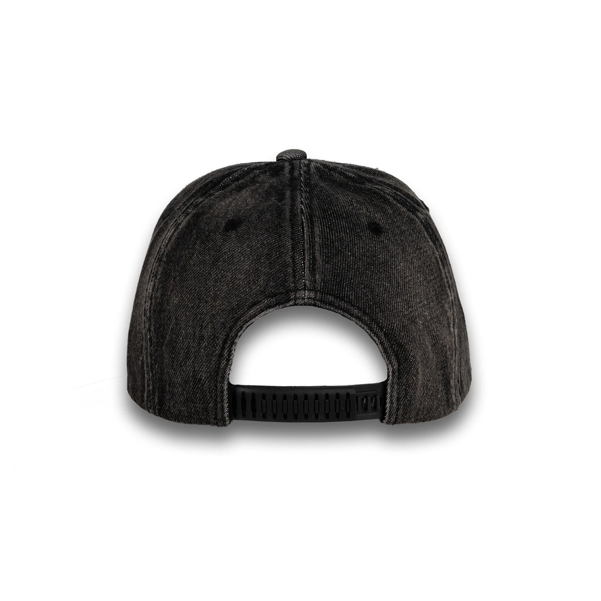 HOT-3 black wholesale 5-panel denim snapback hat back view