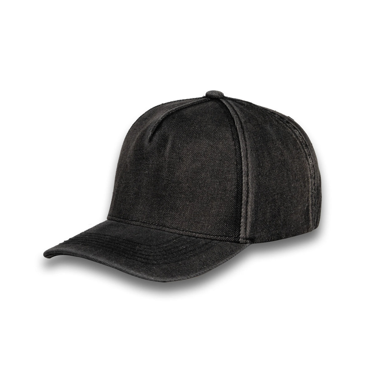 HOT-3 black wholesale 5-panel denim snapback hat front view