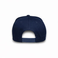 HOT-4 navy wholesale 5-panel rope trucker hat back view