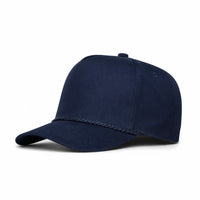 HOT-4 navy wholesale 5-panel rope trucker hat front view