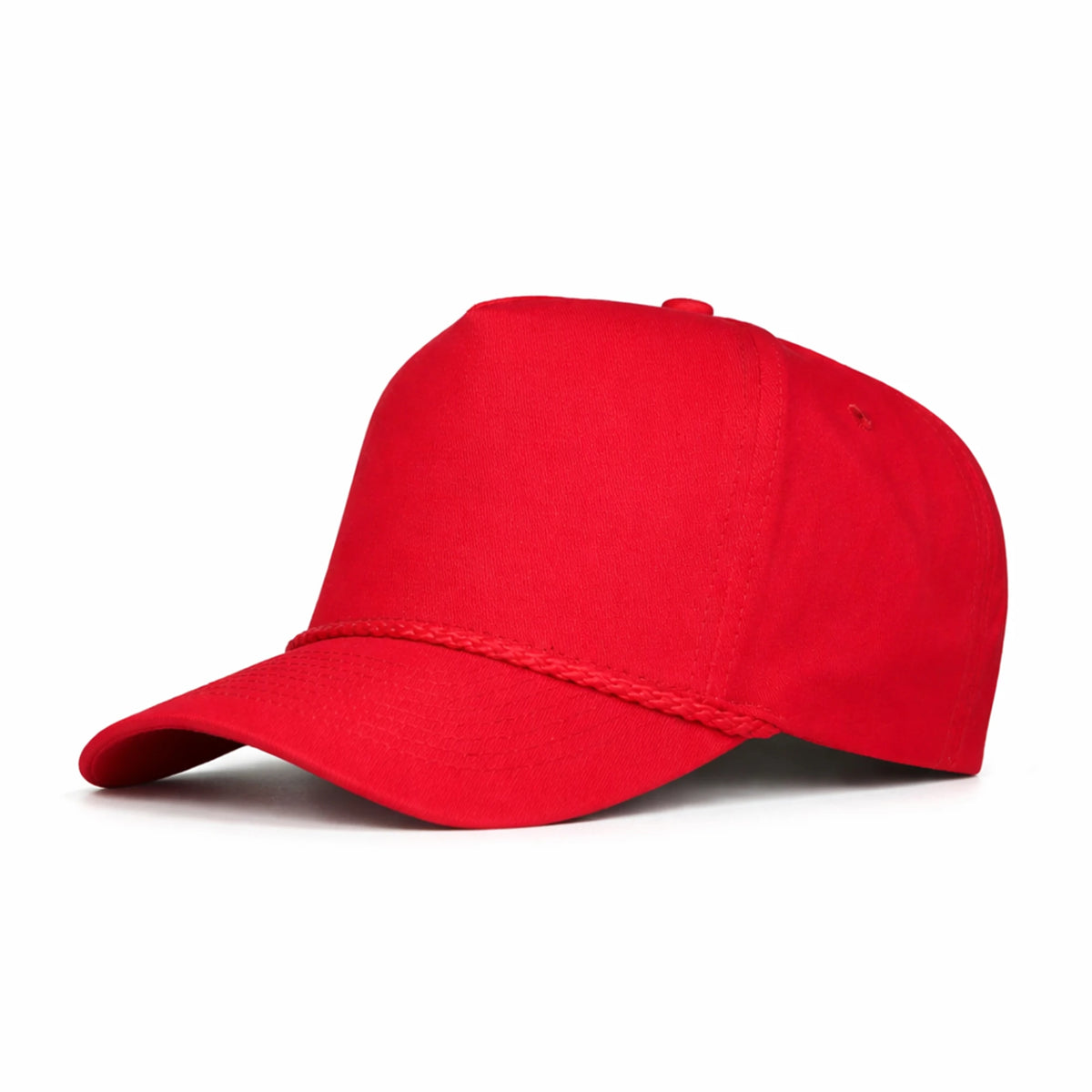HOT-4 red wholesale 5-panel rope trucker hat front view