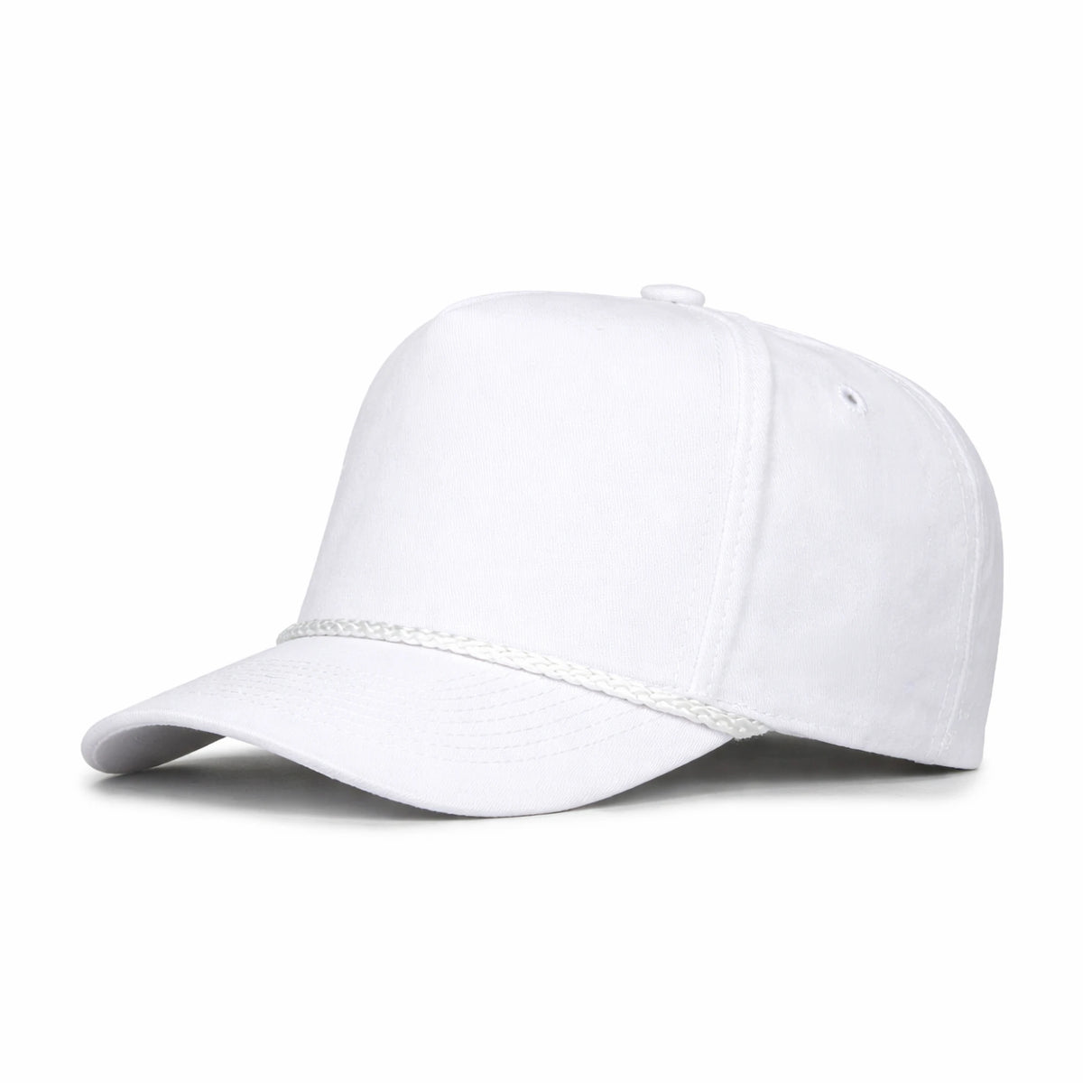 HOT-4 white wholesale 5-panel rope trucker hat front view