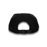 HOT-5 black wholesale 4-panel performance strapback hat back view