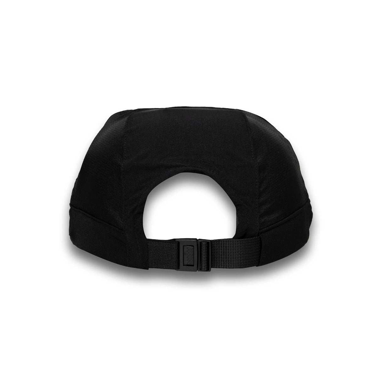 HOT-5 black wholesale 4-panel performance strapback hat back view
