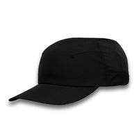 HOT-5 black wholesale 4-panel performance strapback hat front view