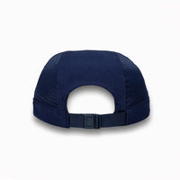 HOT-5 navy wholesale 4-panel performance strapback hat back view