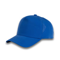 HOT-6 blue wholesale 5-panel performance snapback hat front view