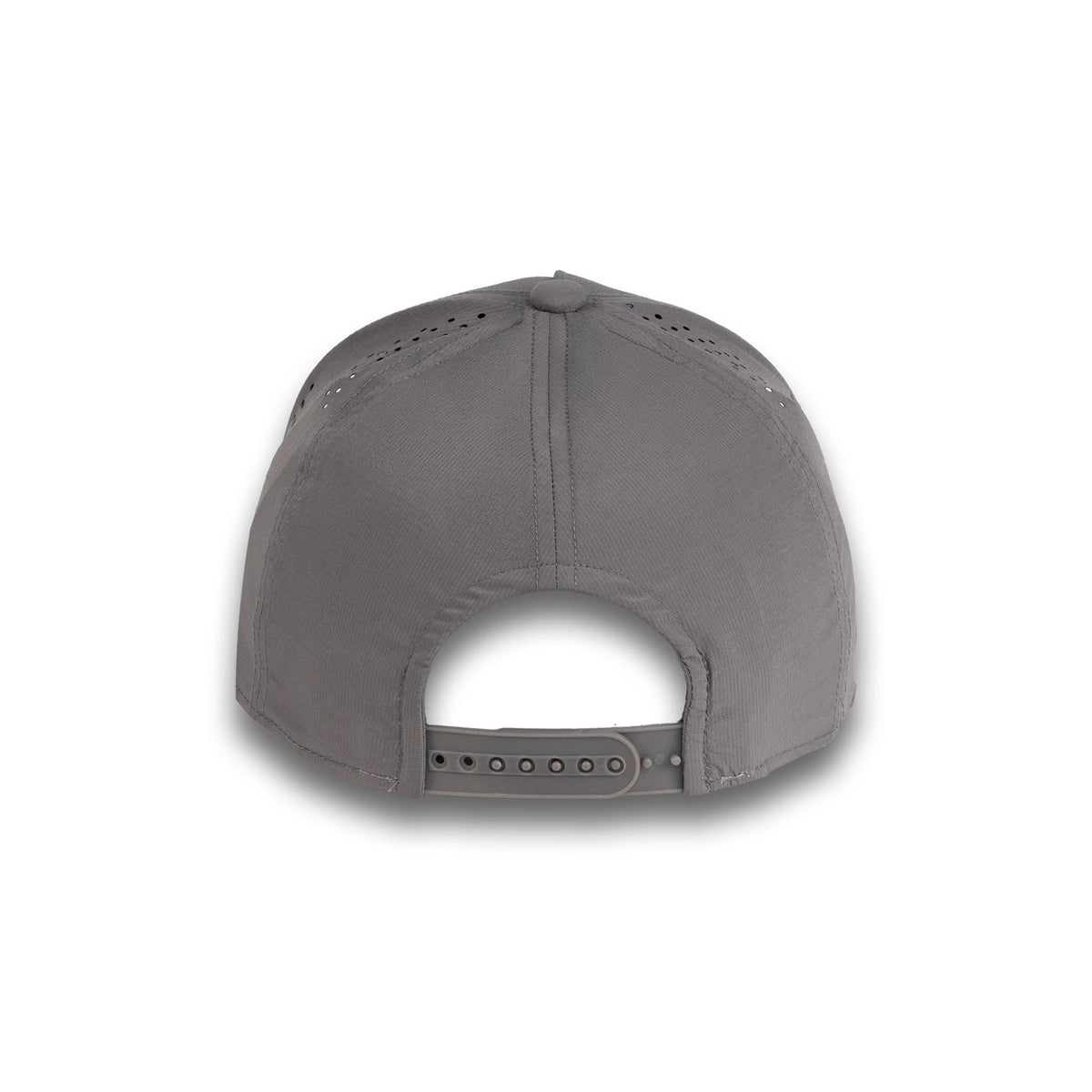 HOT-6 grey wholesale 5-panel performance snapback hat back view