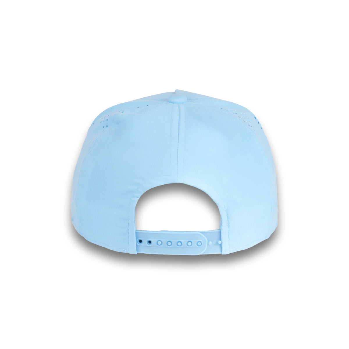 HOT-6 light blue wholesale 5-panel performance snapback hat back view