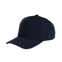 HOT-6 navy wholesale 5-panel performance snapback hat front view