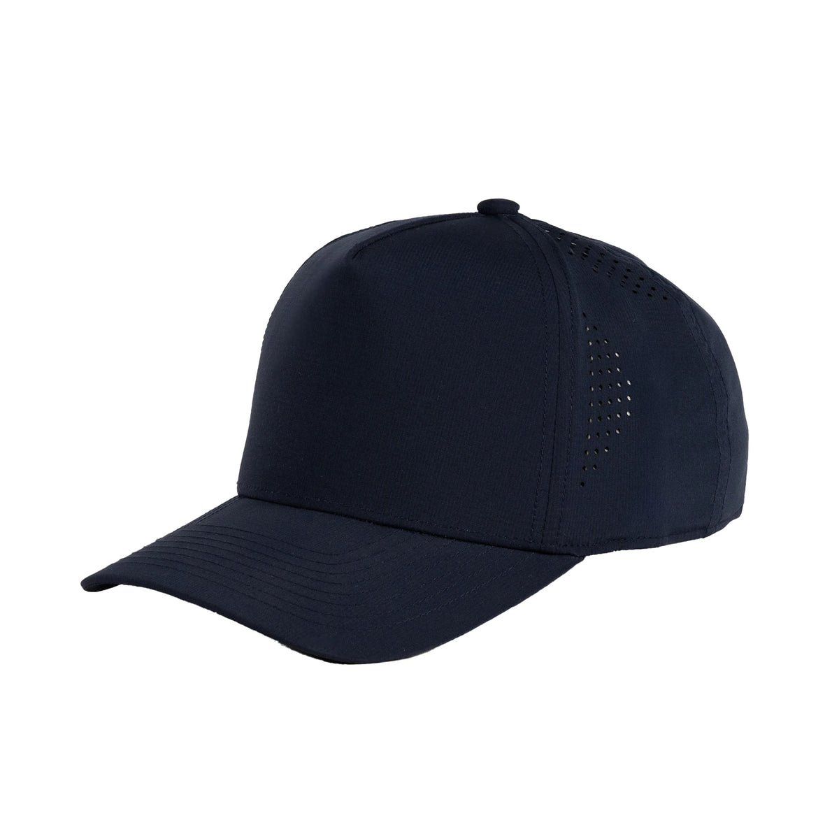 HOT-6 navy wholesale 5-panel performance snapback hat front view