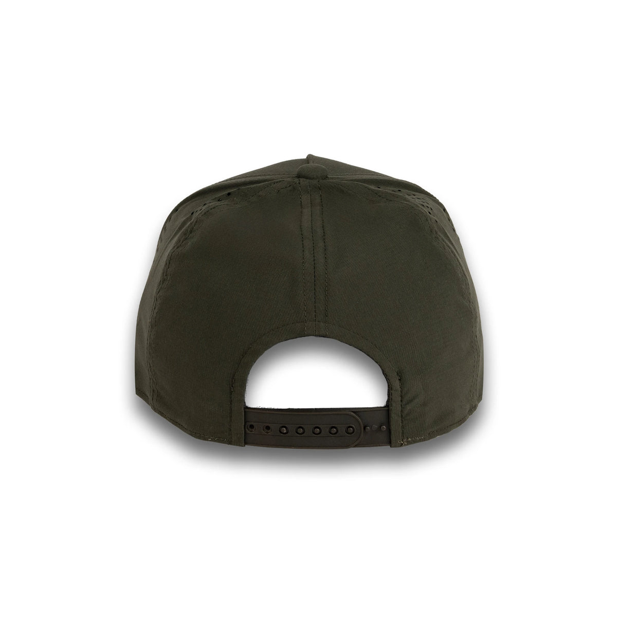 HOT-6 olive wholesale 5-panel performance snapback hat back view