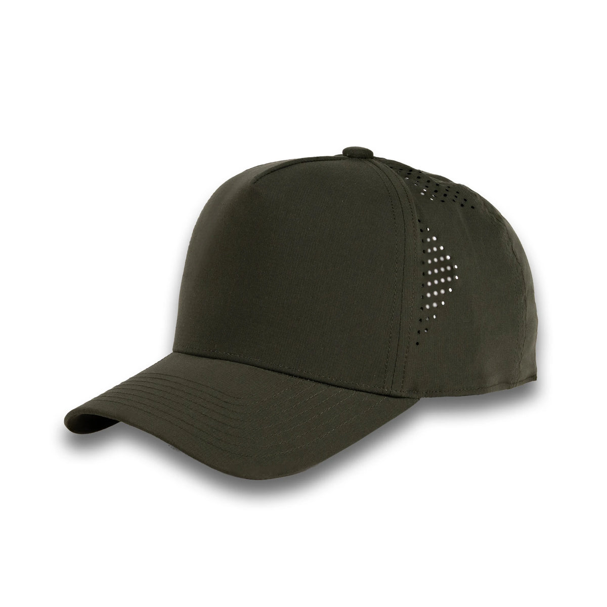 HOT-6 olive wholesale 5-panel performance snapback hat front view