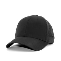 HOT-7 black wholesale 6-panel performance snapback hat front view