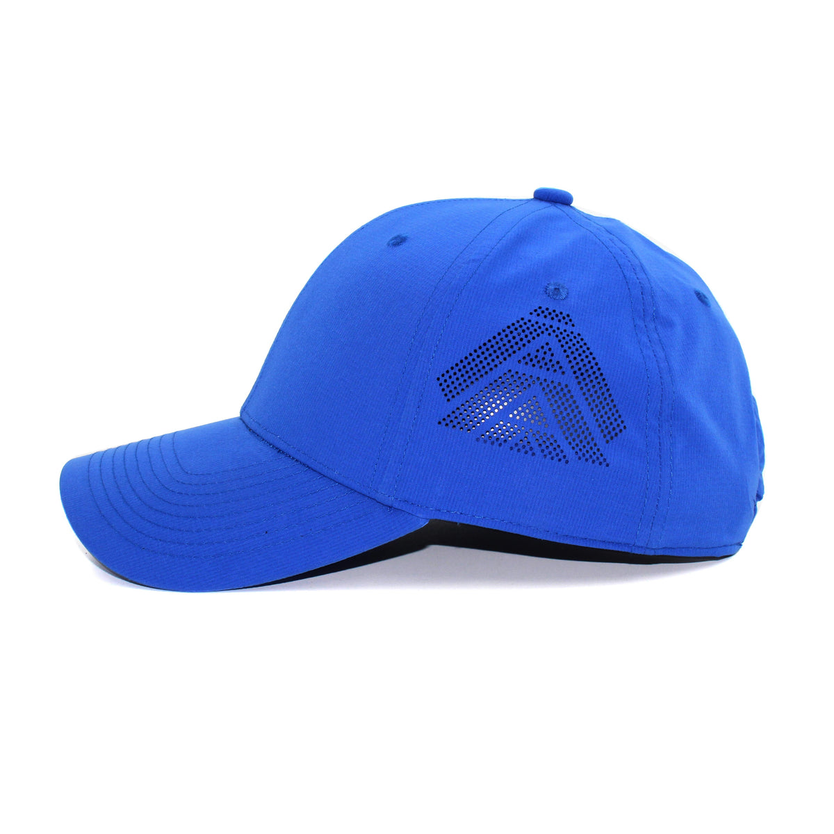 HOT-7 blue wholesale 6-panel performance snapback hat side view