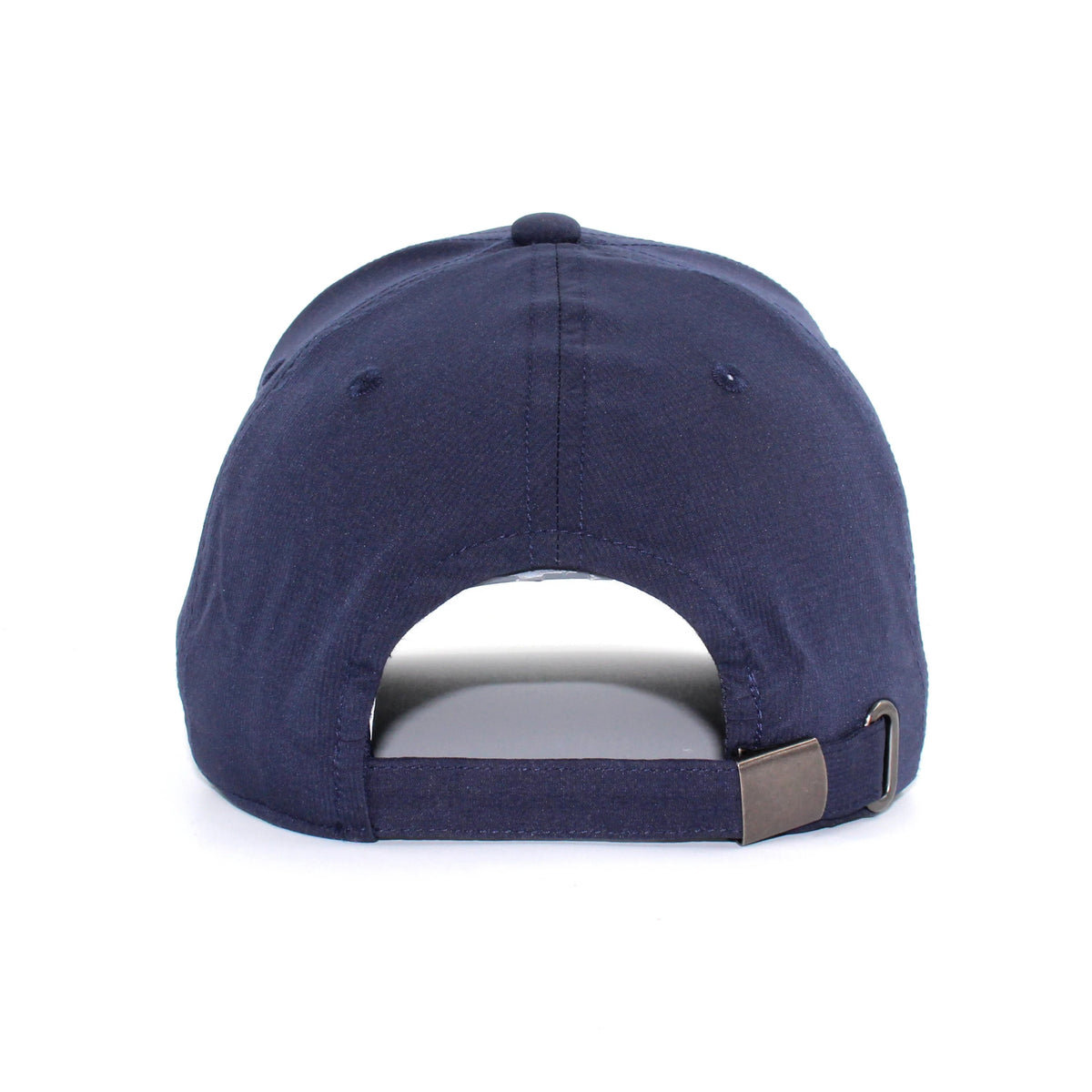 HOT-7 navy wholesale 6-panel performance snapback hat back view