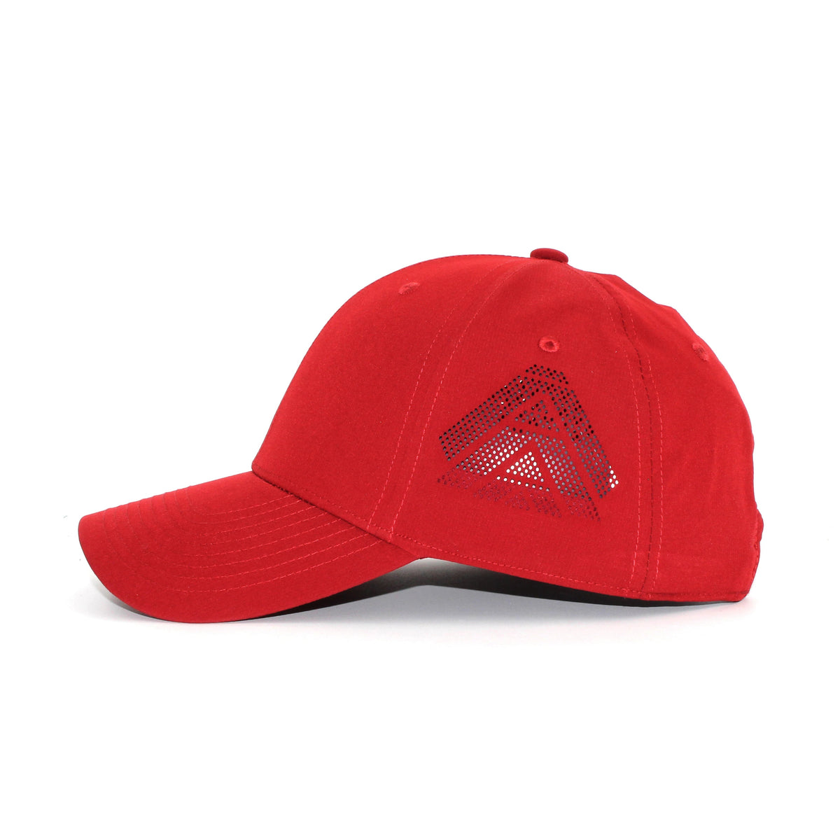 HOT-7 red wholesale 6-panel performance snapback hat side view