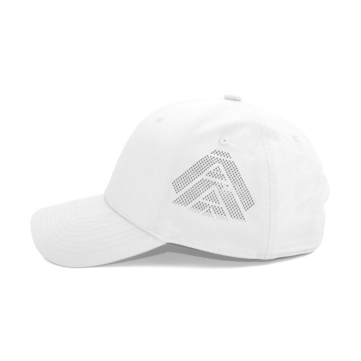 HOT-7 white wholesale 6-panel performance snapback hat side view