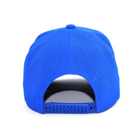 HOT-9 blue wholesale 6-panel performance snapback hat back view