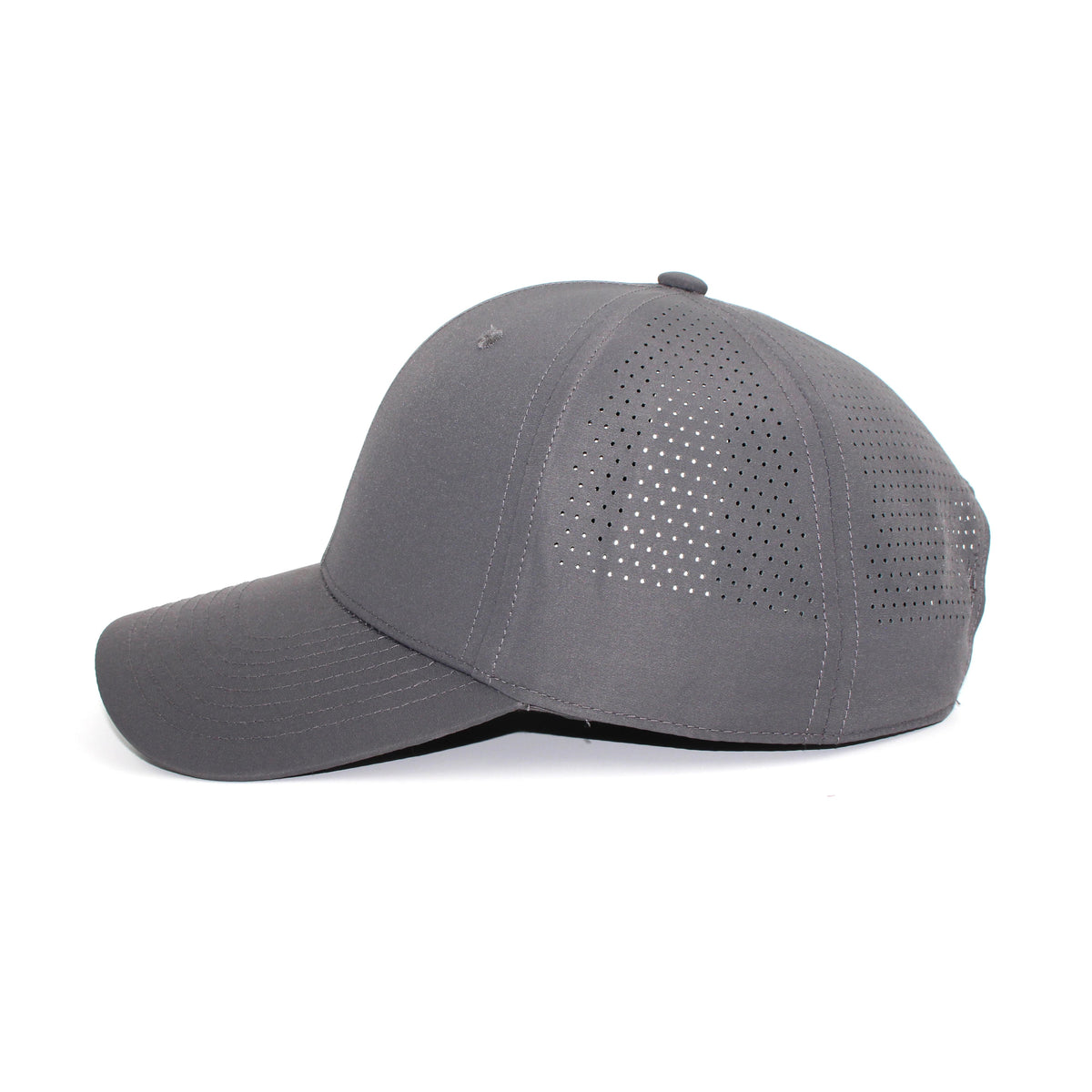 HOT-9 dark grey wholesale 6-panel performance snapback hat side view
