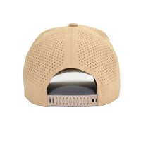 HOT-9 khaki wholesale 6-panel performance snapback hat back view
