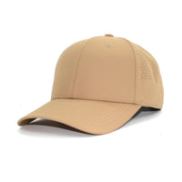HOT-9 khaki wholesale 6-panel performance snapback hat front view