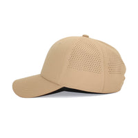 HOT-9 khaki wholesale 6-panel performance snapback hat side view
