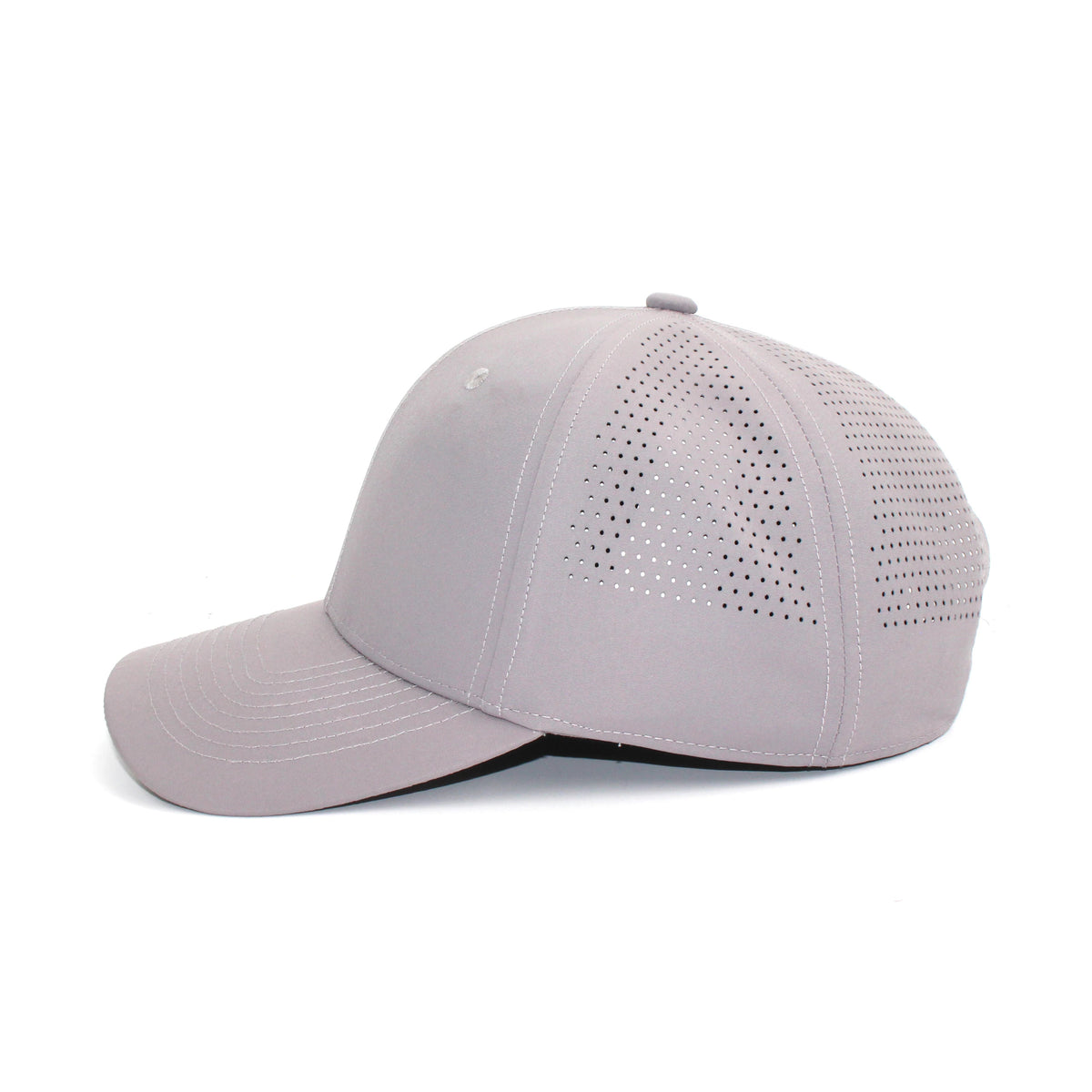 HOT-9 light grey wholesale 6-panel performance snapback hat side view