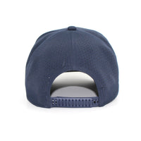 HOT-9 navy wholesale 6-panel performance snapback hat back view