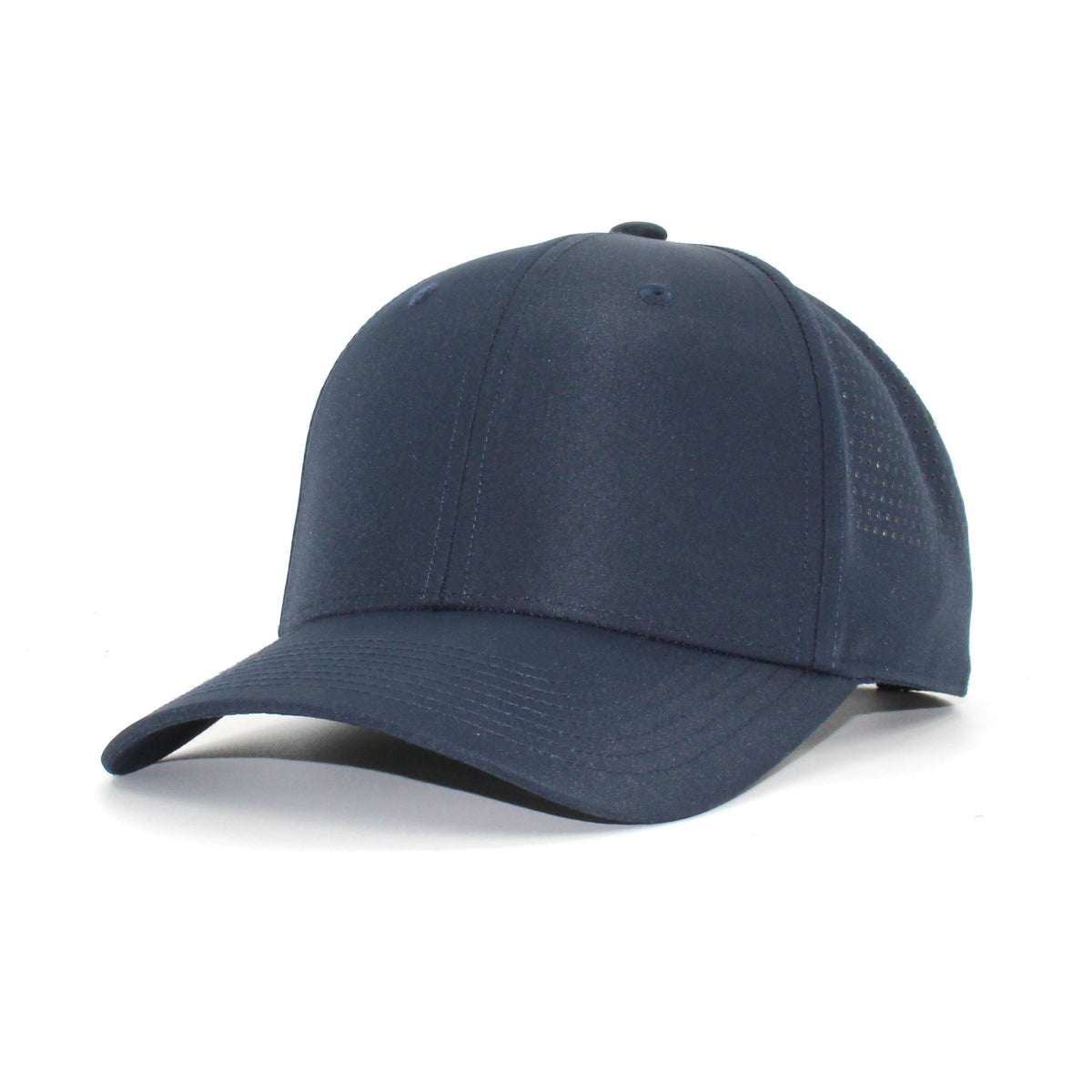 HOT-9 navy wholesale 6-panel performance snapback hat front view
