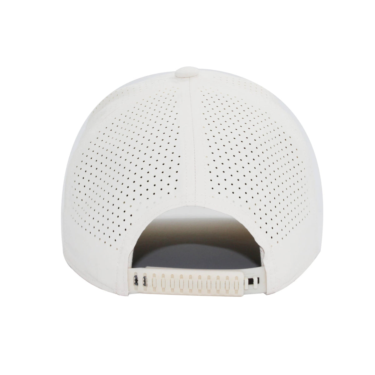 HOT-9 original white wholesale 6-panel performance snapback hat back view
