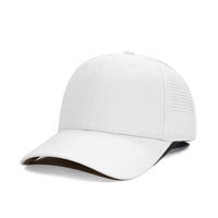 HOT-9 white wholesale 6-panel performance snapback hat front view