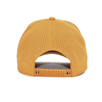 HOT-9 yellow wholesale 6-panel performance snapback hat back view