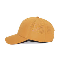 HOT-9 yellow wholesale 6-panel performance snapback hat side view