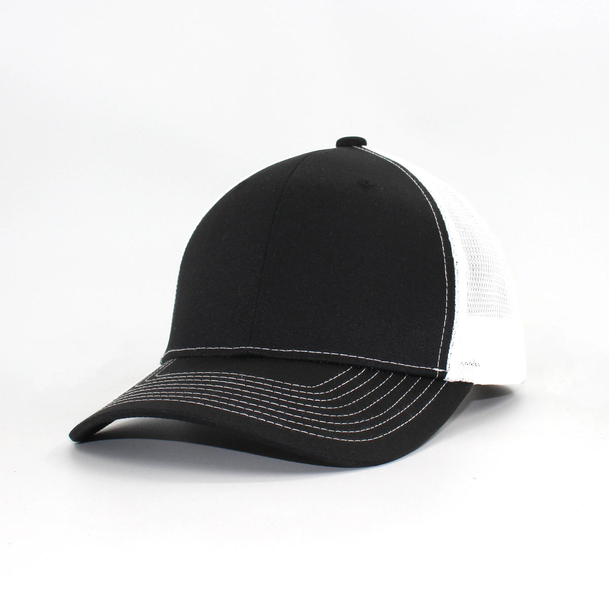 LU-1 black white wholesale 6-panel trucker hat front view