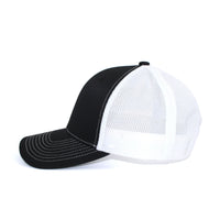 LU-1 black white wholesale 6-panel trucker hat side view