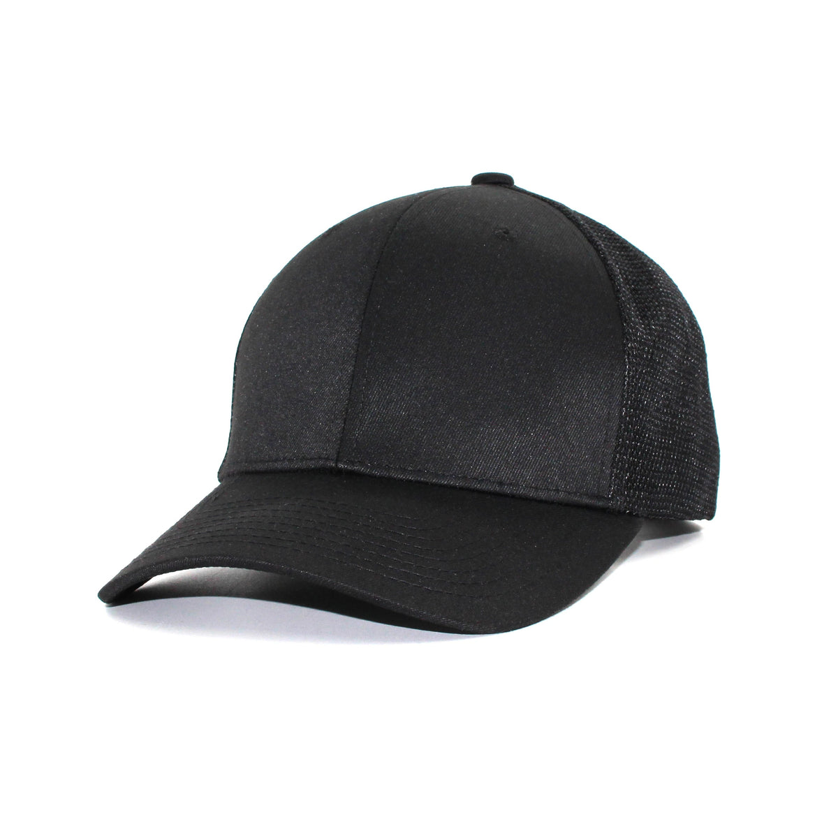 LU-1 black wholesale 6-panel trucker hat front view