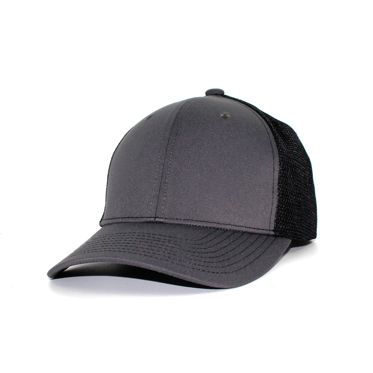 LU-1 charcoal black wholesale 6-panel trucker hat front view