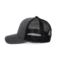 LU-1 charcoal black wholesale 6-panel trucker hat side view