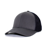 LU-1 charcoal navy wholesale 6-panel trucker hat front view