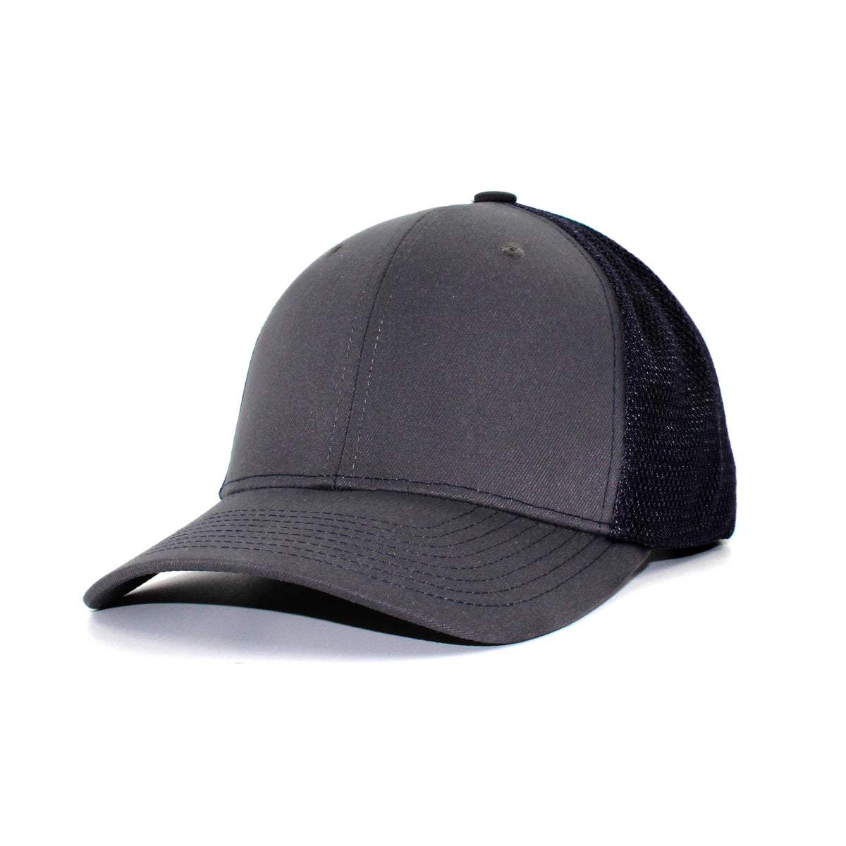 LU-1 charcoal navy wholesale 6-panel trucker hat front view
