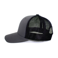 LU-1 charcoal navy wholesale 6-panel trucker hat side view