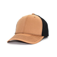 LU-1 khaki black wholesale 6-panel trucker hat front view