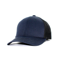LU-1 navy black wholesale 6-panel trucker hat front view