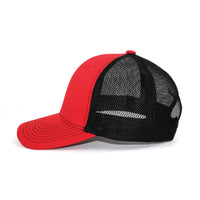 LU-1 red black wholesale 6-panel trucker hat side view