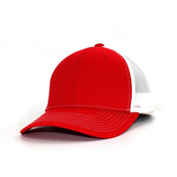 LU-1 red white wholesale 6-panel trucker hat front view