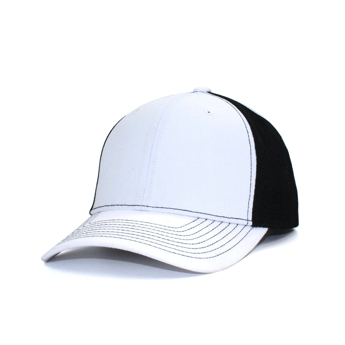 LU-1 white black wholesale 6-panel trucker hat front view