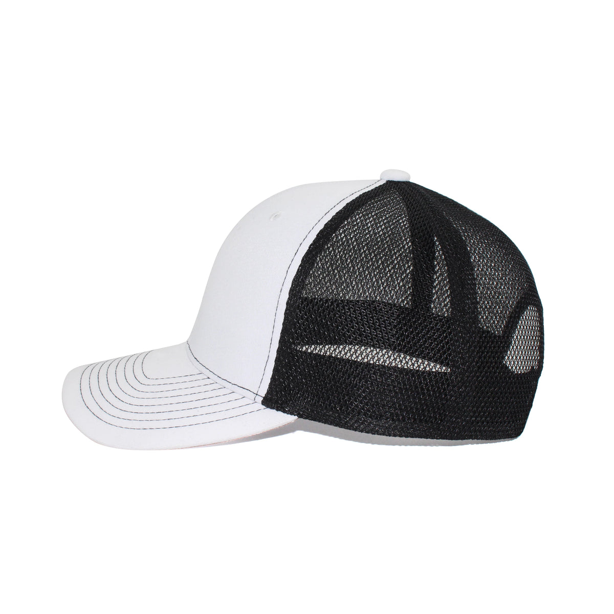 LU-1 white black wholesale 6-panel trucker hat side view